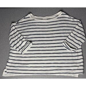 Ava & Viv Women's Navy Blue and Off White Striped Round Neck Cozy SweatShirt 4X